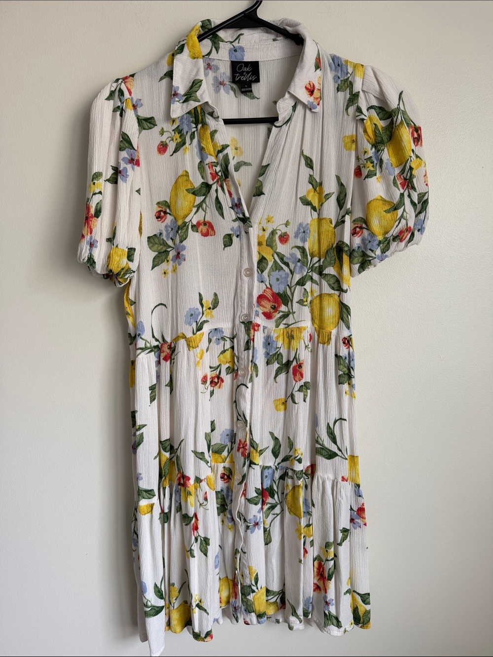 OAK + FORT White Lemon Floral Button-Front Midi Dress